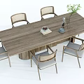 Elegant Wooden Tea Table and Rattan Backrest Padded Chairs with Green Plant Fruit Plate