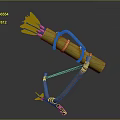Handmade Primitive Weapon Featuring Wooden Bow Arrows Yellow Quiver And Leather Rope