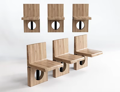 Modern Wooden Leisure Chairs With Circular Cutouts And Geometric Design Structure 3d model