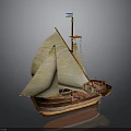 Vintage Wooden Sailboat Model With White Sails And Flag On Mast