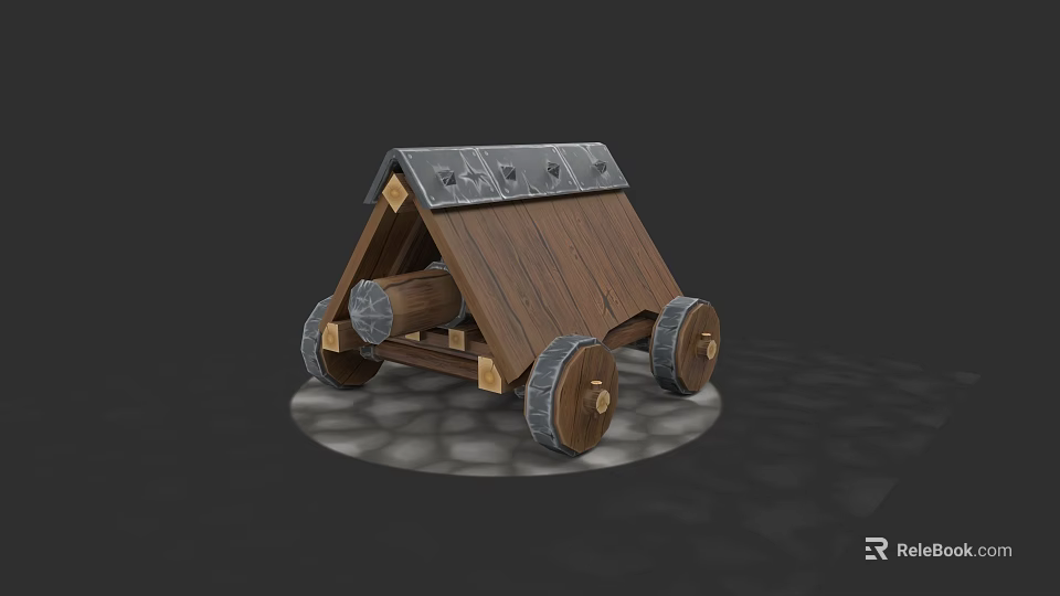 Ancient Siege Weapon Wooden Mobile Shield with Metal Reinforcement and Wheels 3d model 