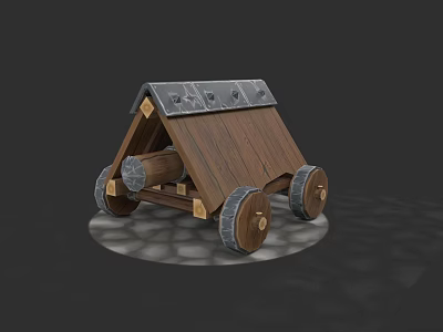 Ancient Siege Weapon Wooden Mobile Shield with Metal Reinforcement and Wheels 3d model