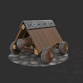 Ancient Siege Weapon Wooden Mobile Shield with Metal Reinforcement and Wheels