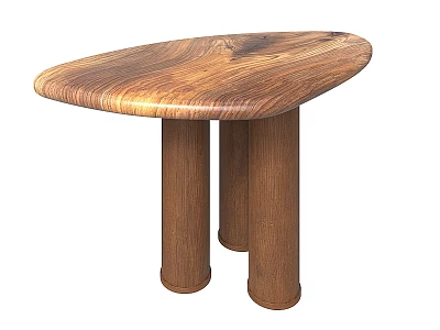 Natural Wooden Coffee Table With Oval Shaped Top And Three Cylindrical Legs 3d model