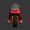 Red Futuristic Motorcycle With Shiny Body Windshield And Gold Accents