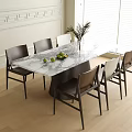 Marble Top Long Dining Table With Six Dark And Light Colored Chairs Set 3d model
