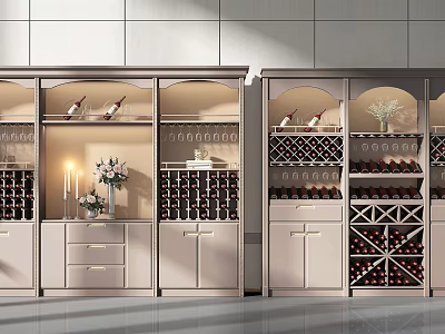 Modern Wine Cabinet with Glass Doors Wine Bottle Storage Decorative Vases and Candle Holders 3d model