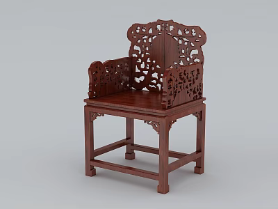 Traditional Chinese Wooden Armchair With Intricate Carved Backrest And Decorative Frame 3d model