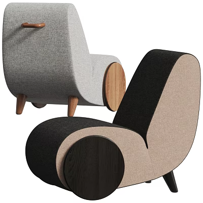 Stylish Modern Accent Chair With Gray Black Beige Fabric And Round Wooden Accent Details 3d model