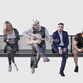 Group of People on Bench Engaging in Activities Like Guitar Phone and Reading