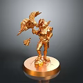 Detailed Golden Man Statue Holding Eagle With Butterfly On Pedestal