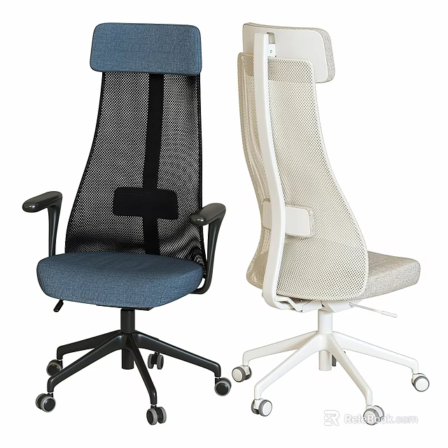 Light And Dark Office Chairs With Mesh Back Armrests And Wheeled Base 3d model 