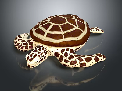 Detailed Sea Turtle With Brown And White Patterned Shell And Flippers On Dark Background 3d model