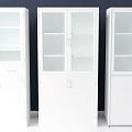 Three Modern White Storage Cabinets With Glass Doors And Multiple Shelves 3d model