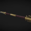 Traditional Ornate Blade With Golden Decorative Hilt Red Wrapped Handle and Carved Edge