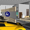 Modern Car Showroom With Various Colored Cars And Curved Display Areas