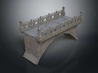 Classic Stone Bridge Structure With Decorative Railings And Solid Stone Deck 3d model