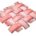 Man Creating Woven Design Using Pink And Light Brown Wooden Strips On White Background