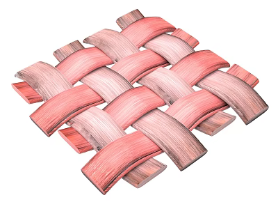 Man Creating Woven Design Using Pink And Light Brown Wooden Strips On White Background 3d model