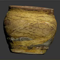 Hand Carved Yellow Brown Pottery Vase With Textured Surface And Artisan Details