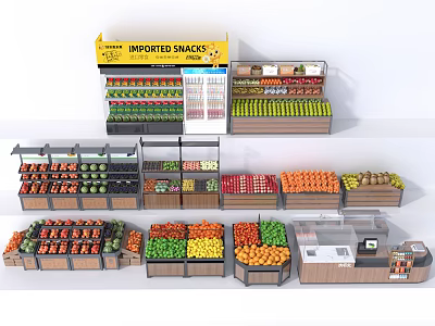 Fruit Store Shelf Fruit Store Freezer Fruit Store Bar Counter Fruit Store Island Table 3d model