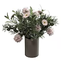 Minimalist Gray Cylindrical Vase With Pink Flowers Green Foliage And Delicate Sprigs For Home Decor