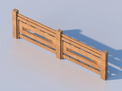 Ornate Wooden Railing With Traditional Carved Patterns And Supporting Posts Design 3d model