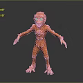 Orange Monkey 3D Model Character With Exaggerated Expression Standing Arms Outstretched Pose 3d model