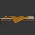 Simple Wooden Bed With White Mattress Orange Blanket And Blue Towel