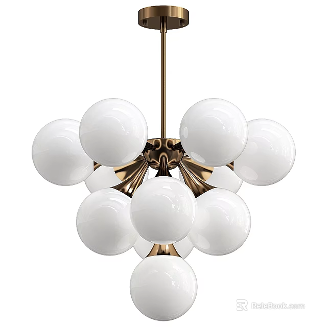Modern Ceiling Light With Multiple White Globe Bulbs And Golden Metal Frame 3d model