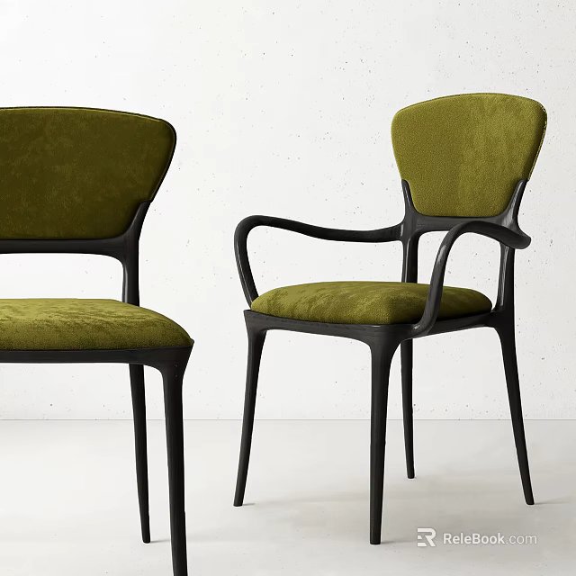 Stylish Green Velvet Upholstered Dining Chairs With Black Frame Modern Design 3d model 