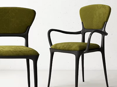 Stylish Green Velvet Upholstered Dining Chairs With Black Frame Modern Design 3d model