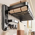 Modern Black Wall Mounted Bathroom Shelf With Towel Storage And Hooks
