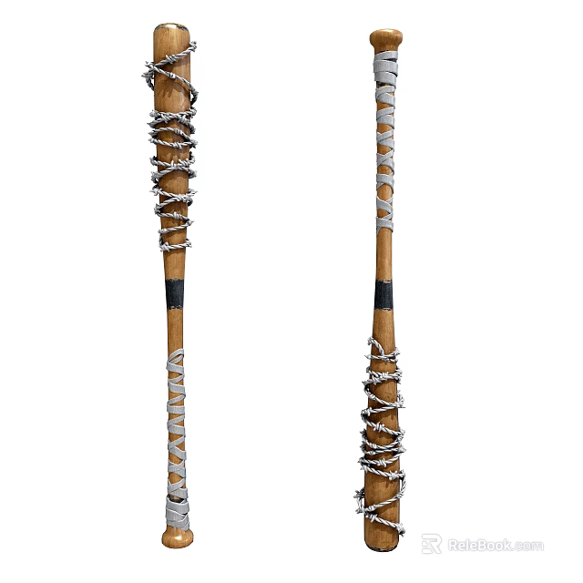 Pair Of Wooden Hockey Sticks Sports Equipment With Wrapped Tape And Black Bands 3d model 