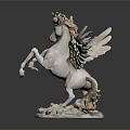 White Pegasus Statue With Spread Wings In Standing Pose And Intricate Base Design