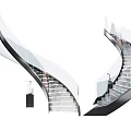Elegant Modern Spiral Staircase Interior Design With Glass Railing And Marble Steps 3d model
