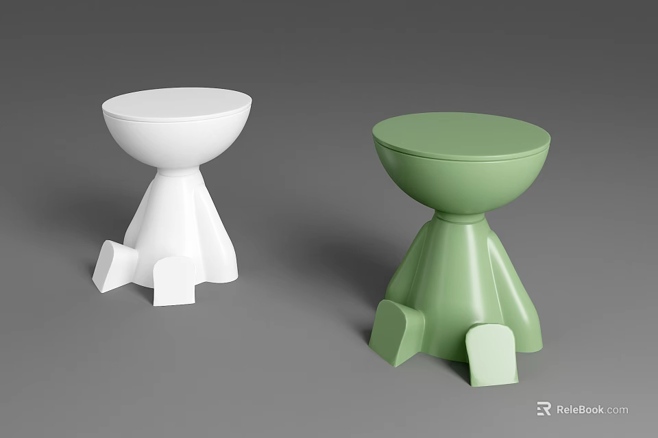 Modern White And Green Round Side Tables With Geometric Base Design 3d model