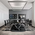 Modern Conference Room Interior With Long Table Black Chairs Large Screens Digital 39 And Presenter