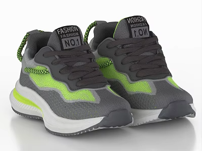 Fashion Gray Green White Mesh Sneakers With Stripes Laces And White Sole Design 3d model