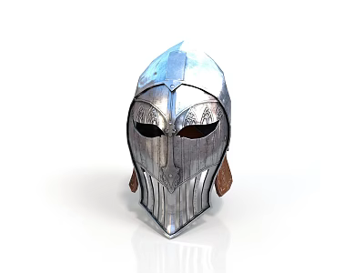 Medieval Warrior Helmet With Silver Metal Design Intricate Patterns Brown Ear Flaps And Face Guard 3d model