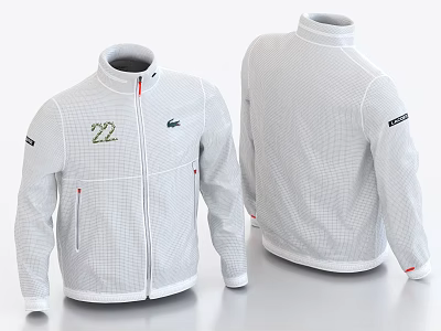 White Jacket Featuring Number 22 Crocodile Logo Stand Collar Long Sleeves And Back Design 3d model