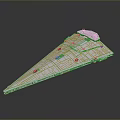 Futuristic White Triangular Warship Model With Detailed Surface On Dark Background