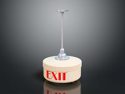 EXIT Sign With Circular White Base Red Letters And Metal Pole Structure 3d model