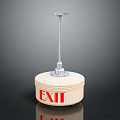 EXIT Sign With Circular White Base Red Letters And Metal Pole Structure