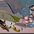 Colorful Children's Day Decoration Scene With Balloon Arch Rainbow And Cartoon Girl