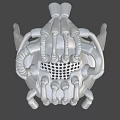 Silver Metallic Mechanical Hat Featuring Unique Futuristic Structure And Grid Pattern Details