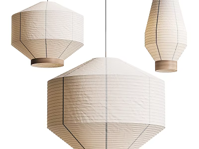 Three Modern Paper Pendant Lights With Geometric Shapes Cream And Striped Design For Interior Decoration 3d model