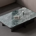 Modern Green Marble Coffee Table With Black Base And Tabletop Decor Items 3d model