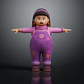 Cartoon Character Girl In Purple Overalls Pink Top With Pink Flowers And Outstretched Arms