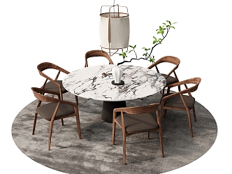 Dining Table and Chair Dining Chair Leisure Chair Dining Table Round Table Chandelier Plant Vase Carpet 3d model